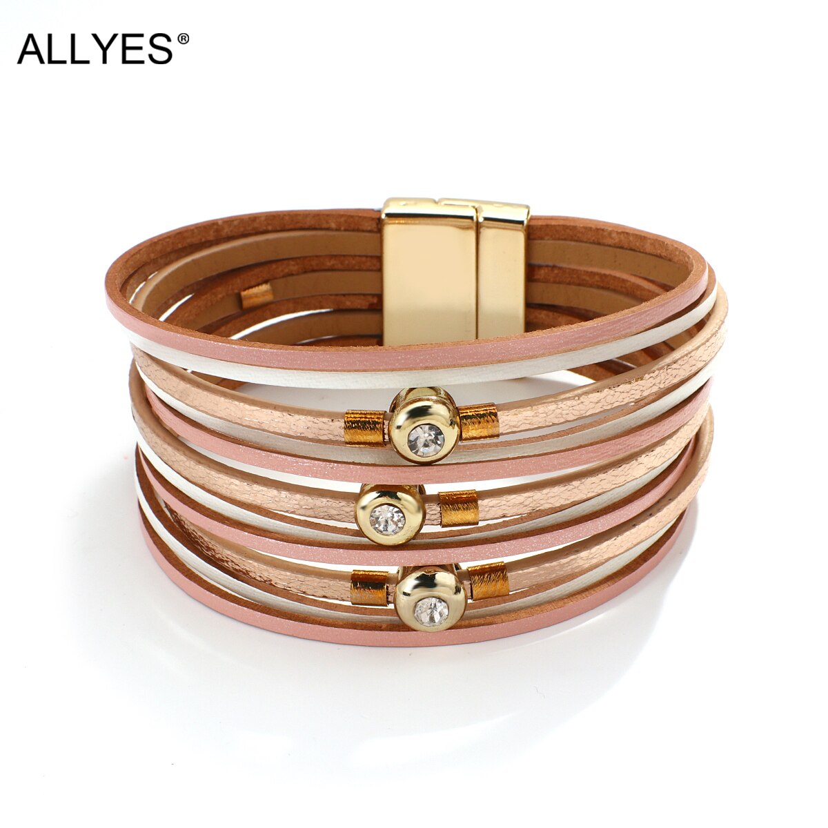 Allyes Simple Shiny Multilayer Slanke Strips Lederen Armband Voor Vrouwen Rhinestone Charm Wrap Armbanden Casual Vrouwelijke Sieraden