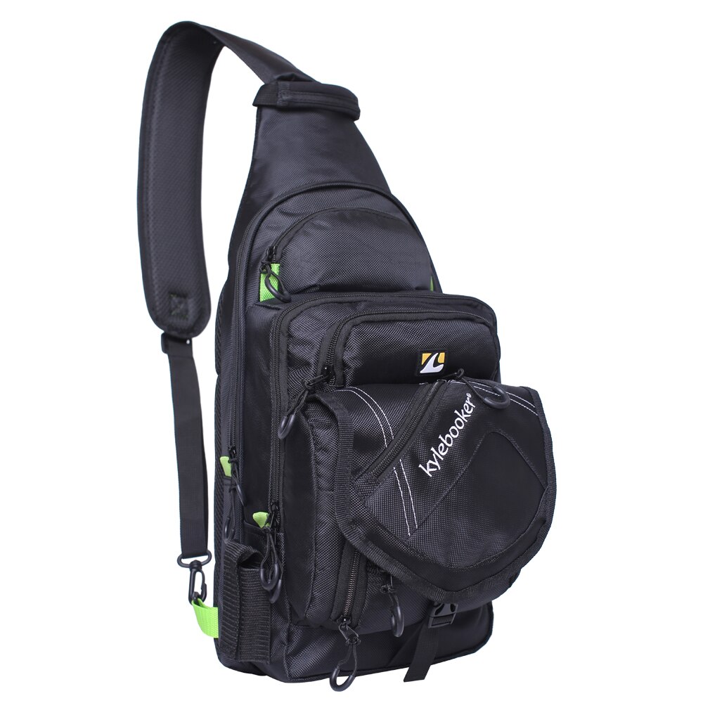 Sling Fishing Pack Multi Function Fishing Gear Backpack Fishing Tackle Shoulder Tool Bag for Outdoor Activities: Black with Green