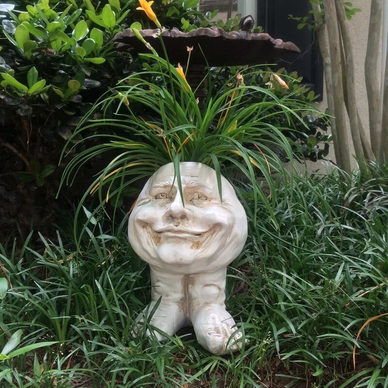 Muggly&#39;s The Face Statue Planter Funny Muggle Face Sculpture Funny Expression Outdoor Flower Pot Garden Decoration: Daddy John