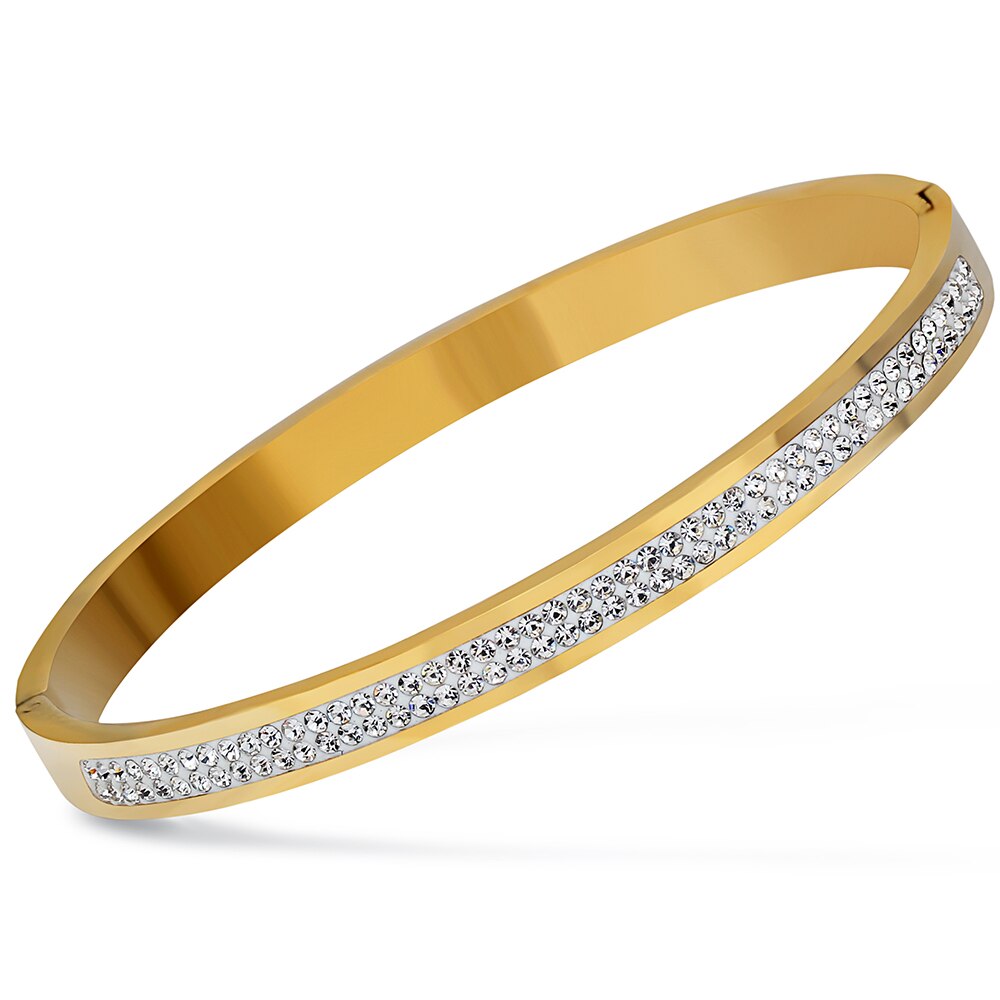 Bracelet ouvert avec strass en cristal et acier inoxydable pour femmes, bijoux: 2- G