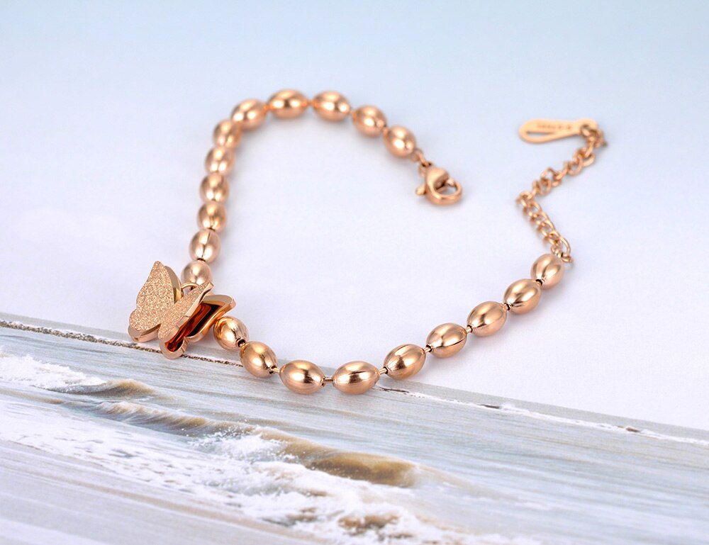 Lokaer Titanium Rvs Vlinder Charme Armbanden Voor Vrouwen Rose Gouden Ketting Link Animal Armband Sieraden B20064