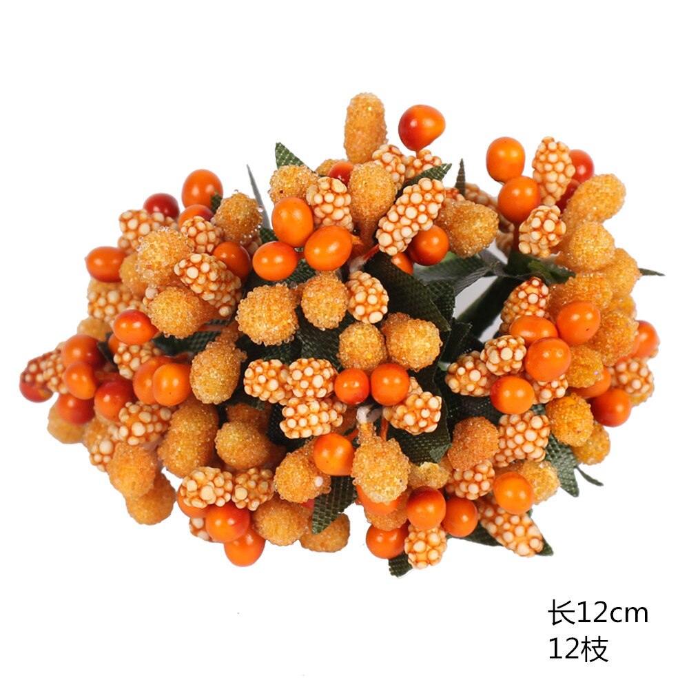 6/12/90/400 stk blandet oransje kunstig blomst kirsebær stamen bær bunt gjør-det-selv jul bryllupskake boks kranser dekor: 18. 12 stk