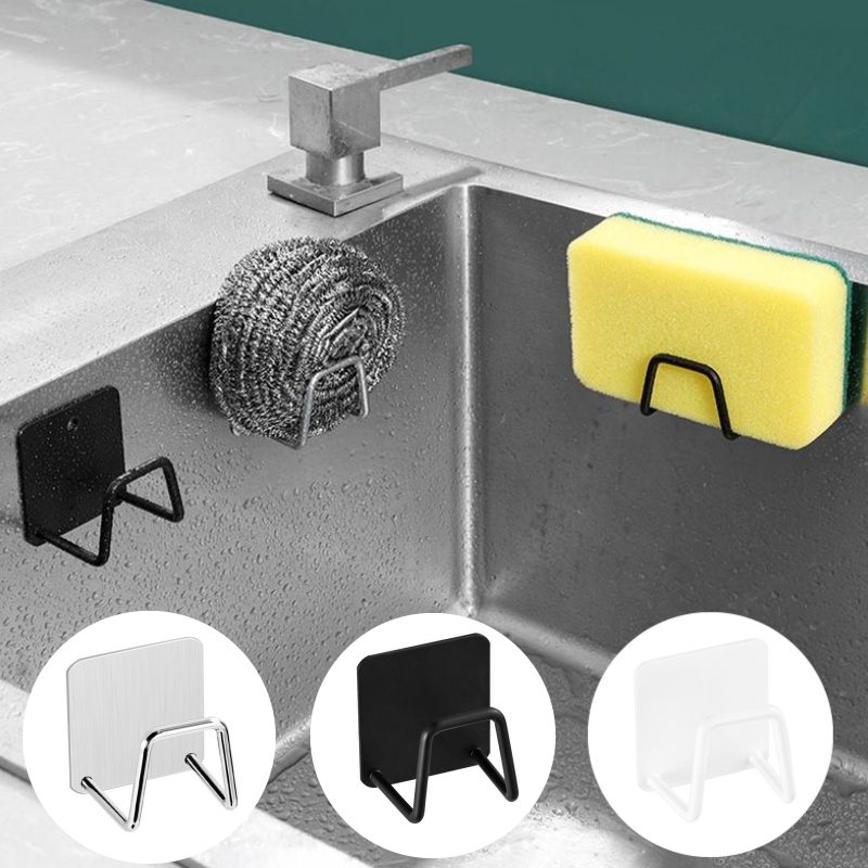 Soporte de esponjas para fregadero de cocina de acero inoxidable, escurridor autoadhesivo, estante de secado, ganchos de pared para cocina, organizador de almacenamiento de accesorios