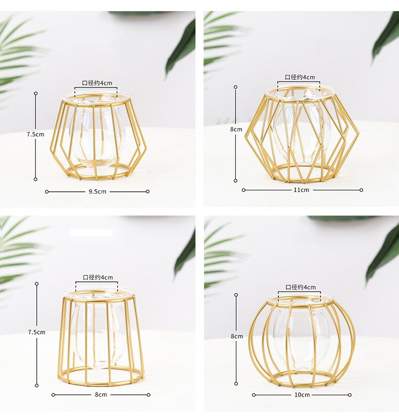 Styl skandynawski żelazna sztuka geometryczny hydroponiczny szklany wazon kreatywny salon ambona kompozycja kwiatowa ozdoba robić dekoracji wnętrz
