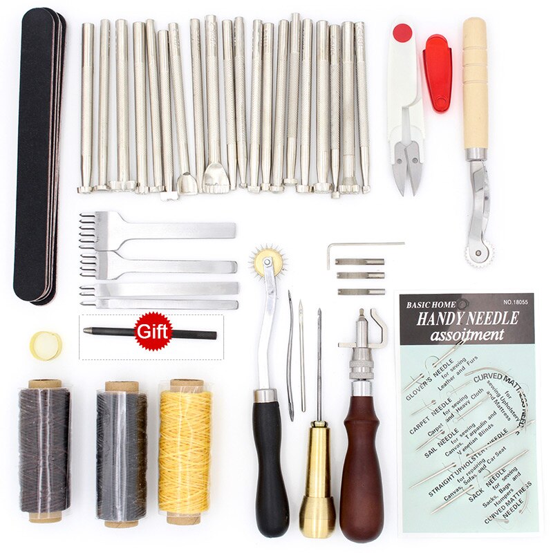 Leather Craft Tools Punching Hole Cutting Knife Suture Needle Basic Hand Stitching Sewing Tools, Manual Peeling Edge Process: Set 12