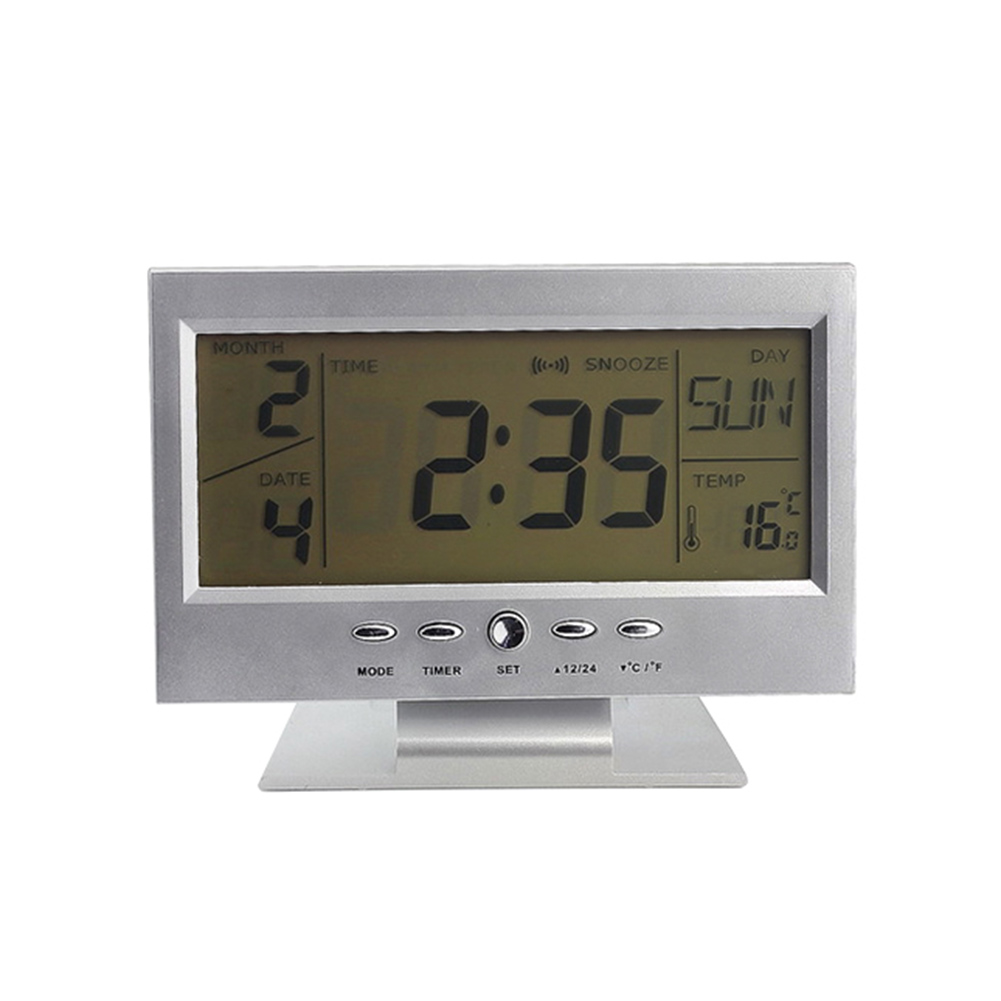 LED Voice Control Alarm Desk Clock Weather Monitor Calendar with Thermometer Electronic Digital Back-light Clocks 8 99 M LXY9: White