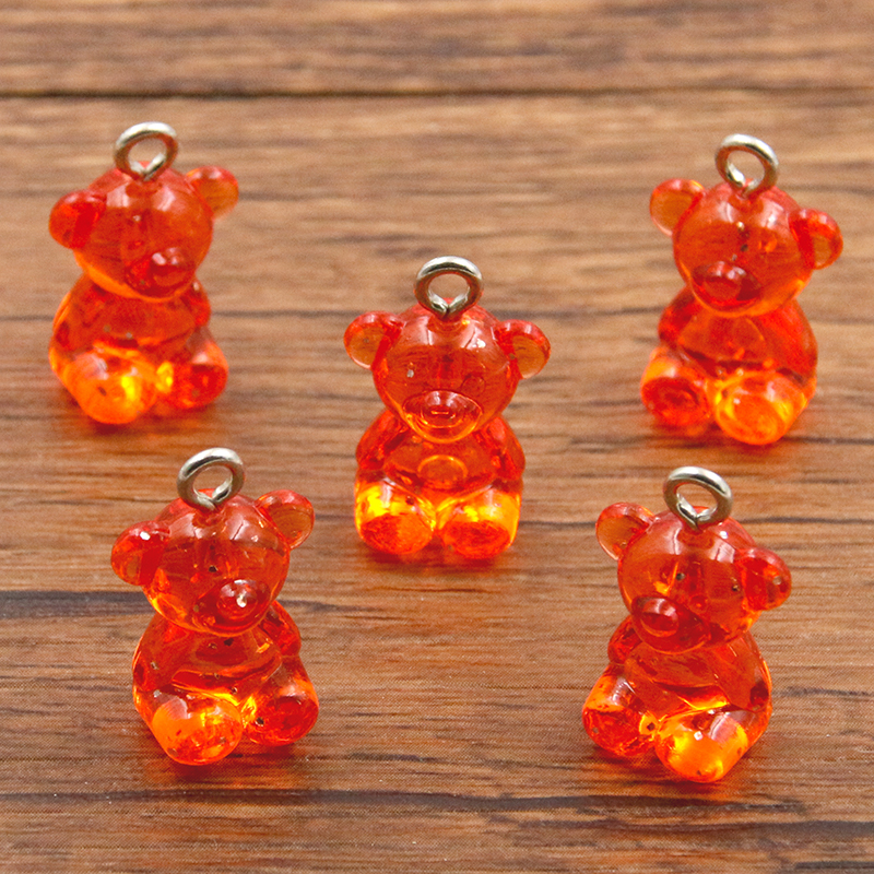 10 Uds., 12x20mm, 8 colores, , dijes de oso transparentes, cabujones de resina, collar de caramelo, llavero, colgante, accesorios para hacer bricolaje: Color dorado
