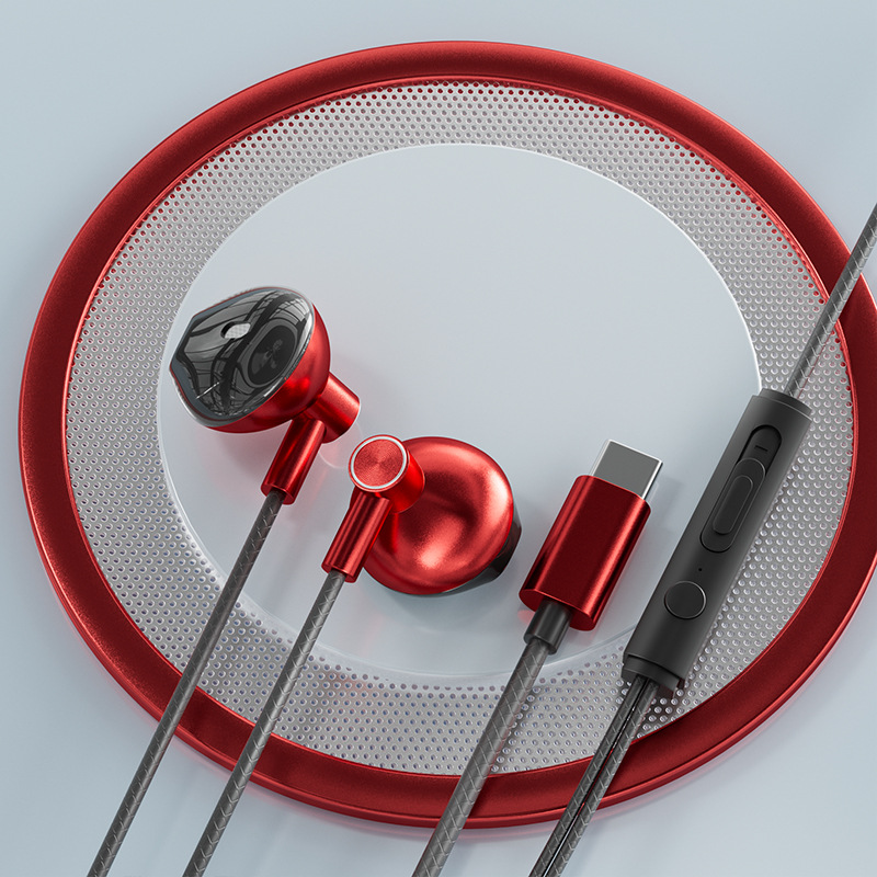 Type-C in-ear bedrade karaoke-hoofdtelefoon 3,5 mm stereo muziek oordopjes Handenvrije headset-oortelefoon met microfoon: green
