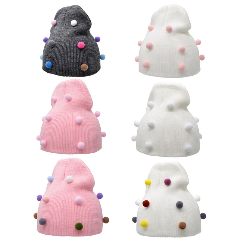 Babymutsje gebreid goede elastische muts pompon lente herfst gebreide warme muts jongen meisje unisex met kleurrijke kleverige ballen