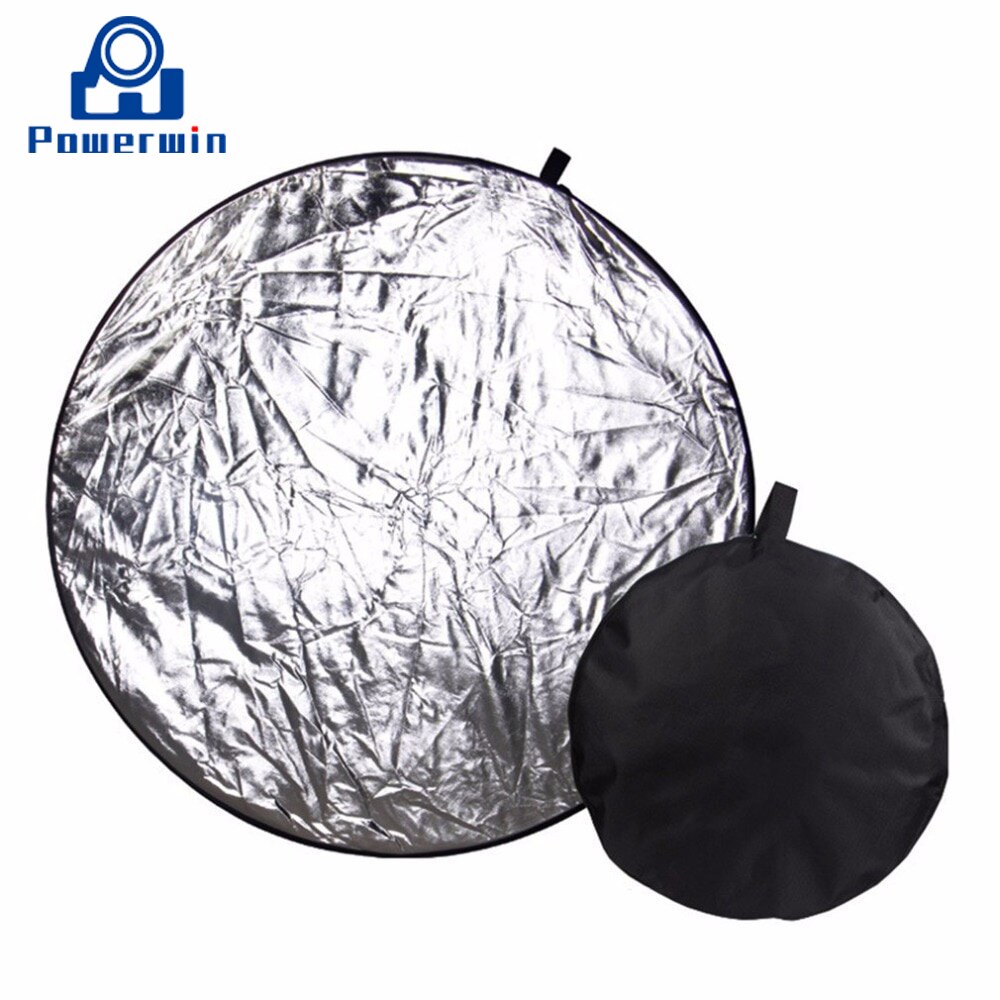 Powerwin 2 in 1 Gold Silver Reflector 60cm Collapsible Disc Diffuser Softbox Photo Studio Video Lighting Backdrop Light Stand