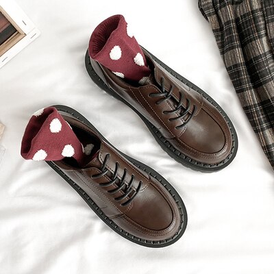 Japanse dikke zolen kant kleine schoenen trend britse stijl eenvoudige casual enkele schoenen damesschoenen: Bruin / 6