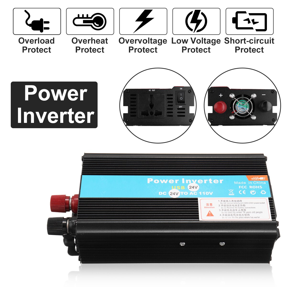Solar inverter 12/24v 110/220v 4000w p eak spænding transformer converter  dc 12v til  ac 220v bil inverter egnet til bilbatteri