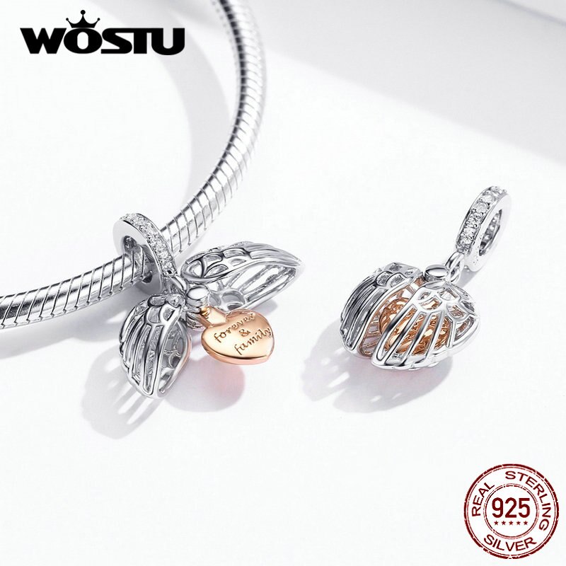 WOSTU Neue 925 Sterling Silber Charms Familie Für Immer Mit Engel Flügel Anhänger Fit Original Armband CQC1299
