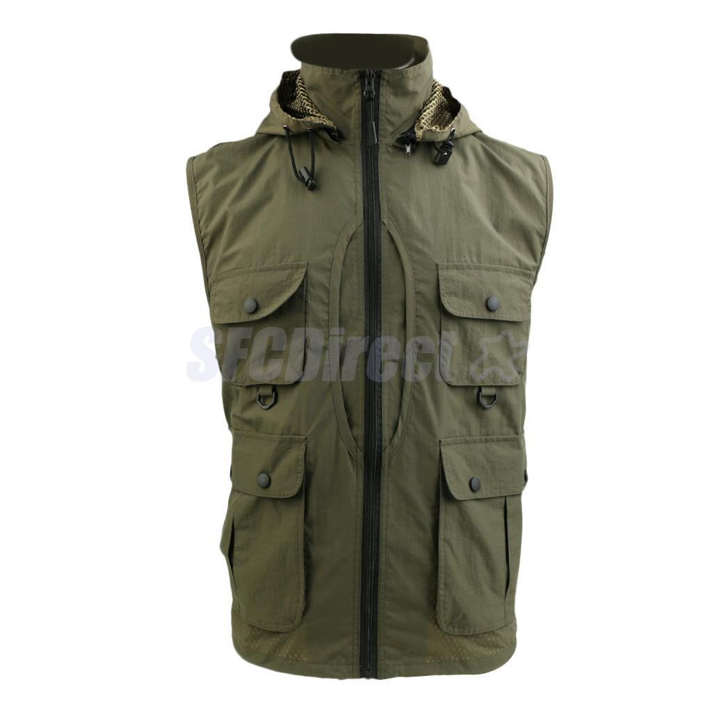 Men's Multi Pocket Travelers Fishing Working Photography Hooded Vest Detachable Quick-Drying Waistcoat