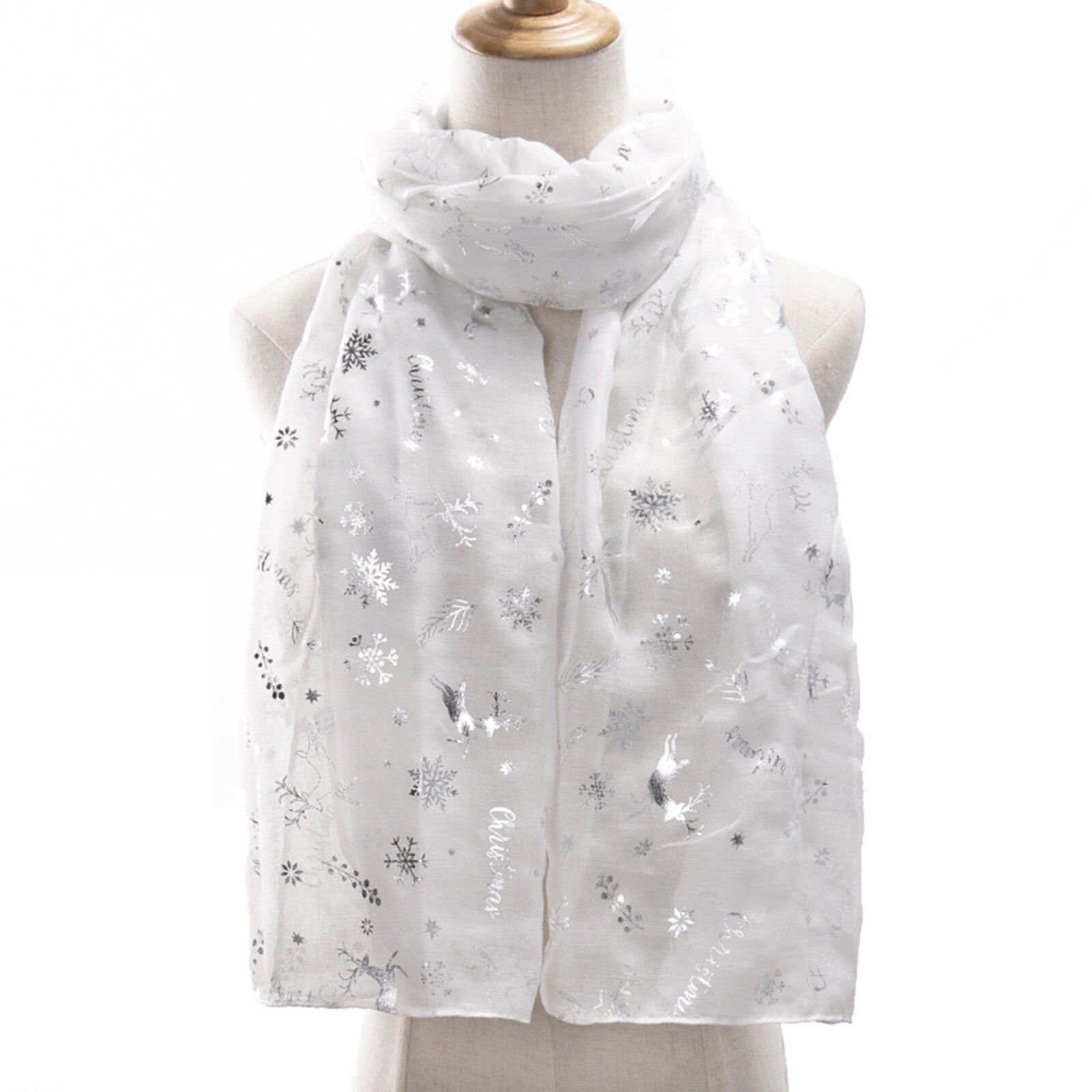 Weihnachten Schals für Frauen Elch Druck Winter Chiffon Schals Warme Winter Schneeflocke Drucken wickelt Schals 180x70cm