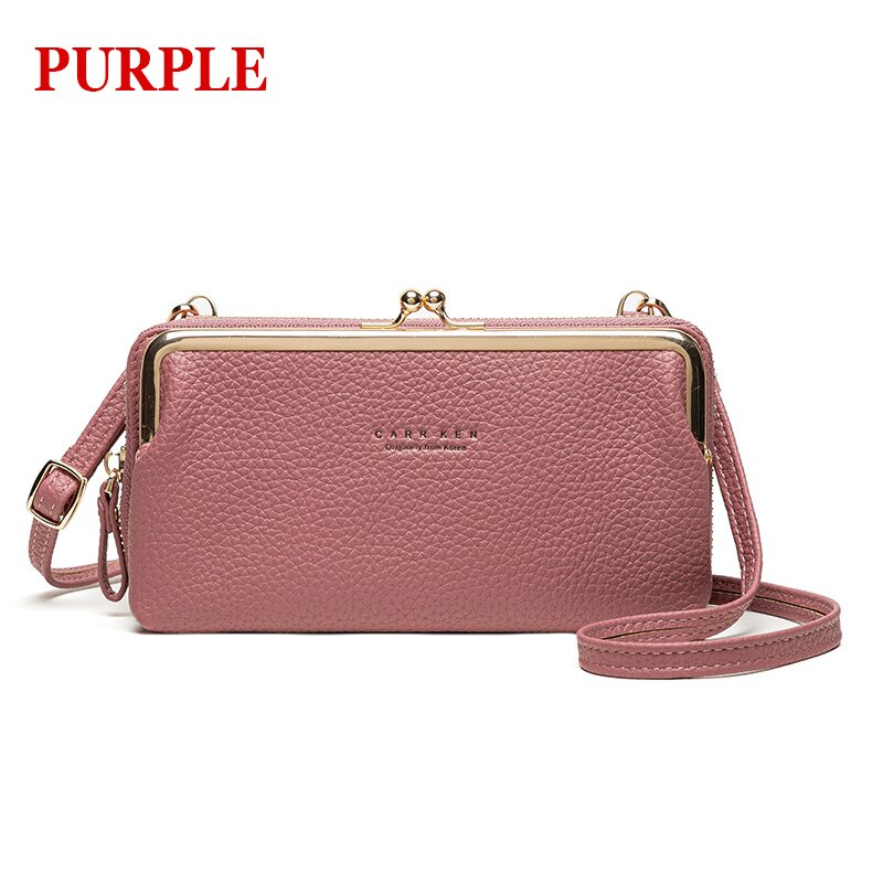 Phone Bag PU Leather Large Capacity Travel Portable Shoulder Bag Brand Ladies Crossbody Bag Messenger Bag: Purple