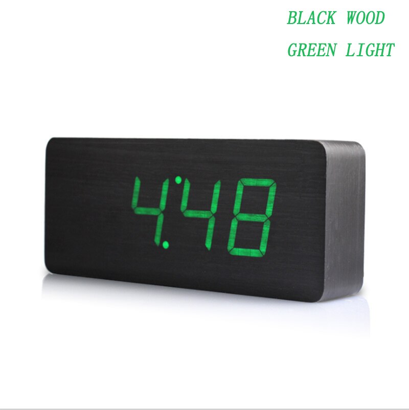 Grote houten klok ongebruikelijke led digitale houten wekker despertador geluid gecontroleerd elektronische klok desktop 21*9*5cm: Zwart houtgroen