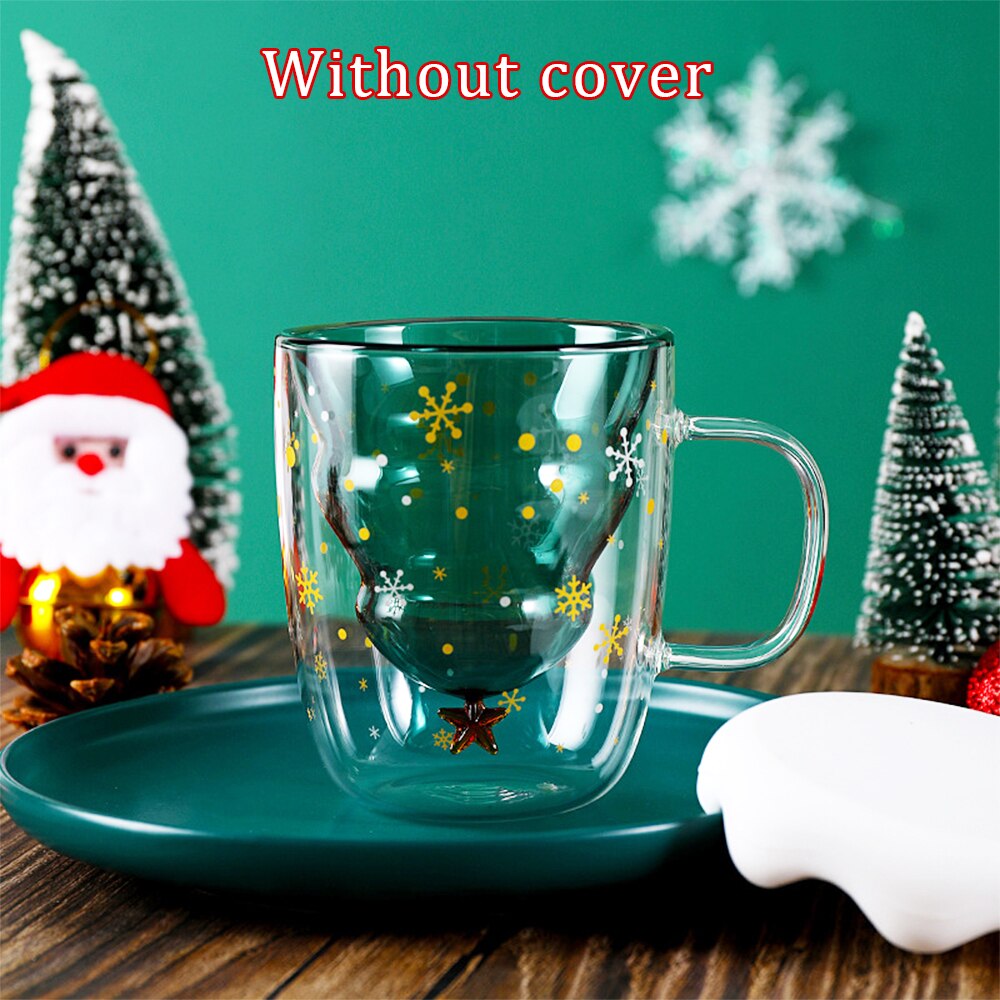 Christmas Mug 300ml Christmas Tree Star Cup High Temperature Double Cup Party Xmas Travel Mug Decor Cup: Without cover