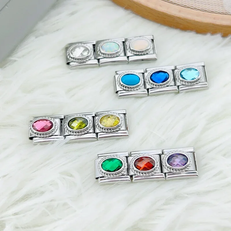2025 12 piedras de nacimiento eslabones de encanto italiano ajuste 9mm pulsera Modular de acero inoxidable DIY hacer joyería