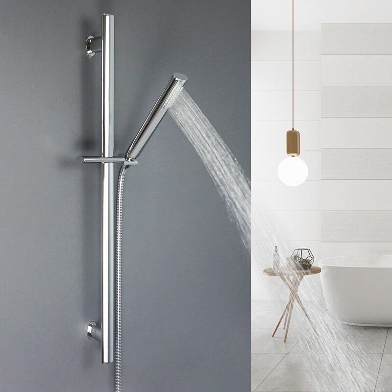 Shower Head Sliding Bar Wall Mount Shower Rail Slide Bar Silver Chrome Finished Adjustable Hand Hold Bracket Bathroom Shower Rod