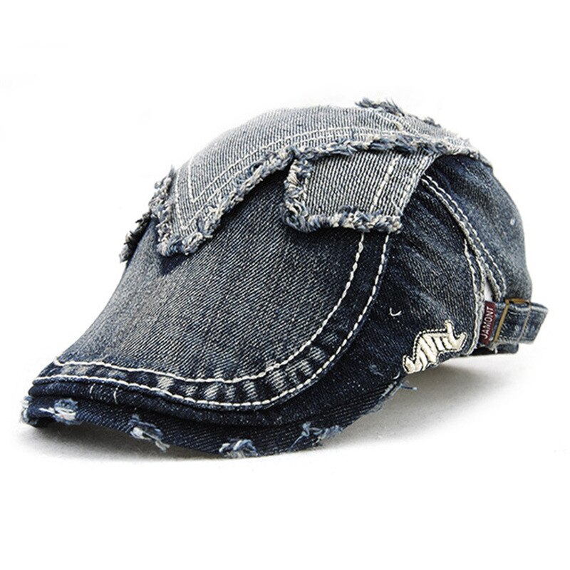 Ulykkelig denim hat mænd retro nyhedsdreng kasket irsk sommer efterår vedbend hatte mandlige afslappet flade hætter: Hvid