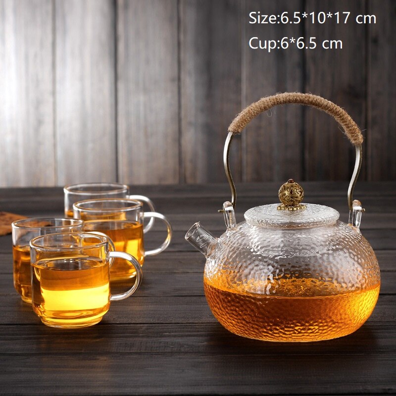 Tea Pot Set Heat-resistant Glass Jug Can Be Heated Bamboo Lid Large Capacity Borosilicate Glass Kongfu Tea Set Kitchen Supplies: G