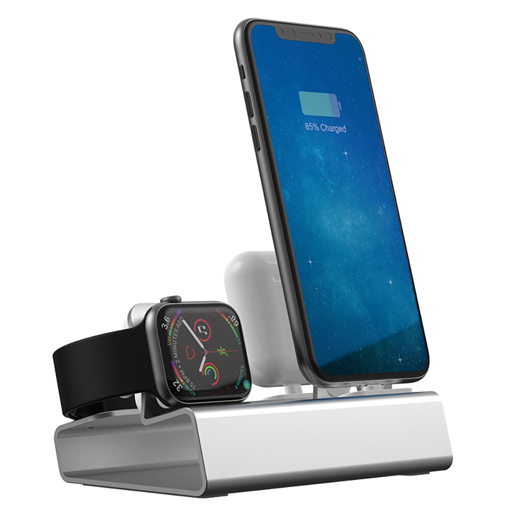 Aluminum Charger Holder Mount Stand Dock Station for iWatch 3 In 1 Charging Dock for iPhone Adjustable Rubber Pad Protection