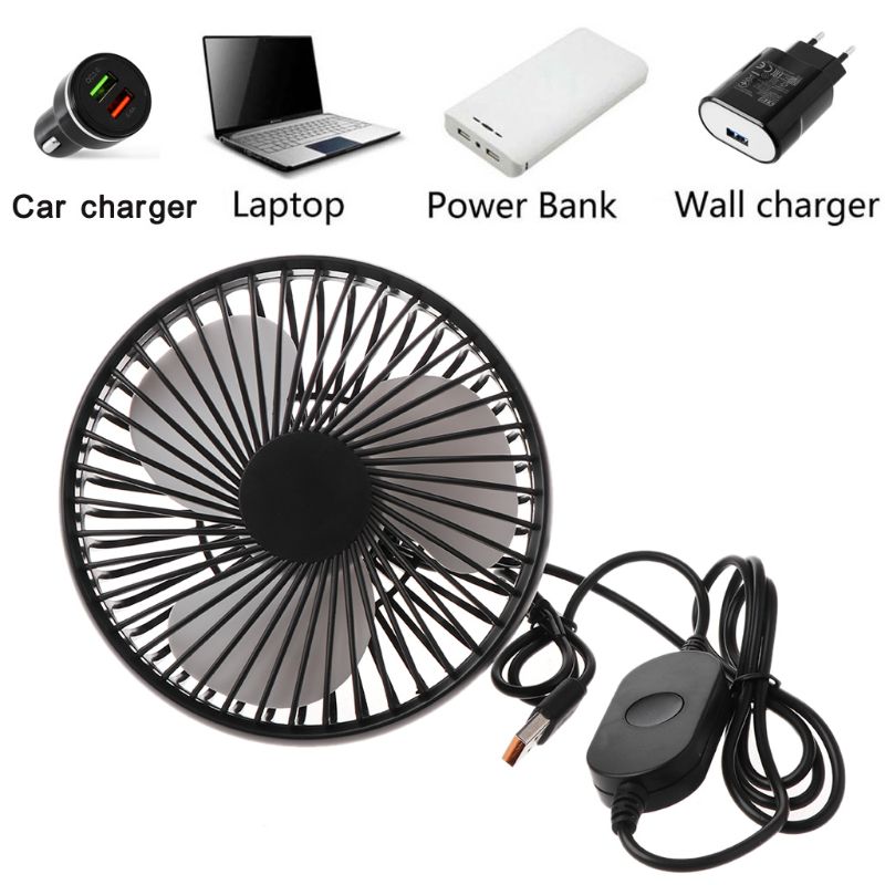 Ventilador de ventilación Universal para coche, dispositivo de ventilación eléctrico con 3 velocidades, ángulo ajustable, rotación de 360 grados, 5V, USB, interruptor de encendido y apagado