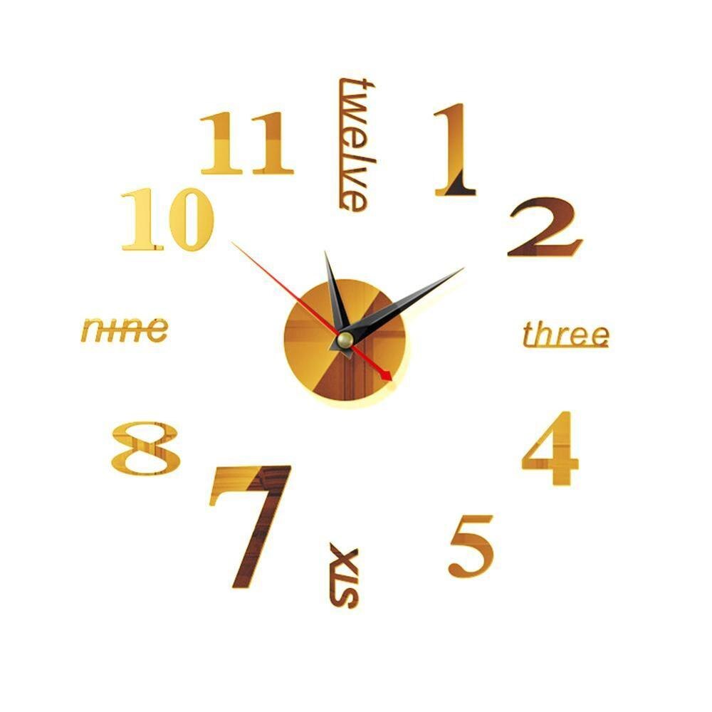 European style wall clock home diy3D stereo clock digital acrylic wall sticker wall mirror clock decoration B9N9: D