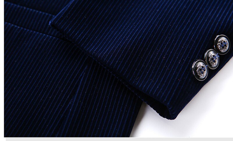 Winter Blauw Corduroy Heren Pak Jas Slim Fit Single Breasted Blazers Mannen Zakelijke Formele Casual Blazer Hombre