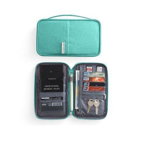 RFID Travel Passport Wallet Multi-Function Waterproof Family Passport Holder Trip Document Organizer Credit Card Package Purse: D-Azure