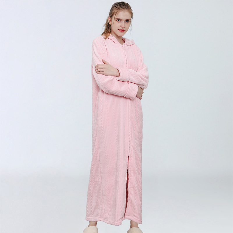 Albornoz de terciopelo con cremallera para mujer, ropa de dormir de otoño e invierno, gruesa, de franela, para el hogar