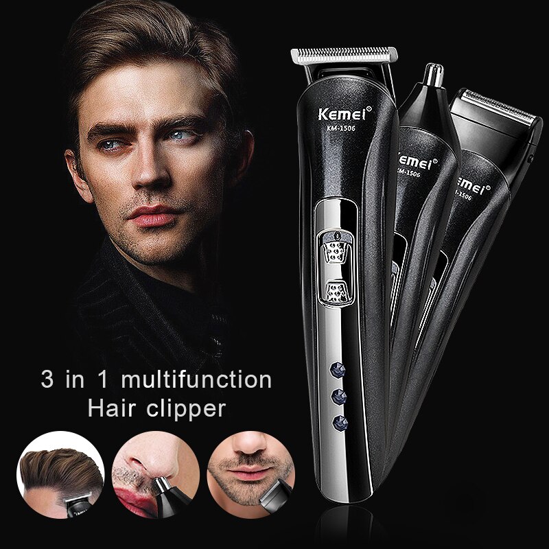Kemei 3 in 1 trimmer til næsehår skægklipper barbermænd plæneklipper elektrisk haircut barbermaskine km -1506