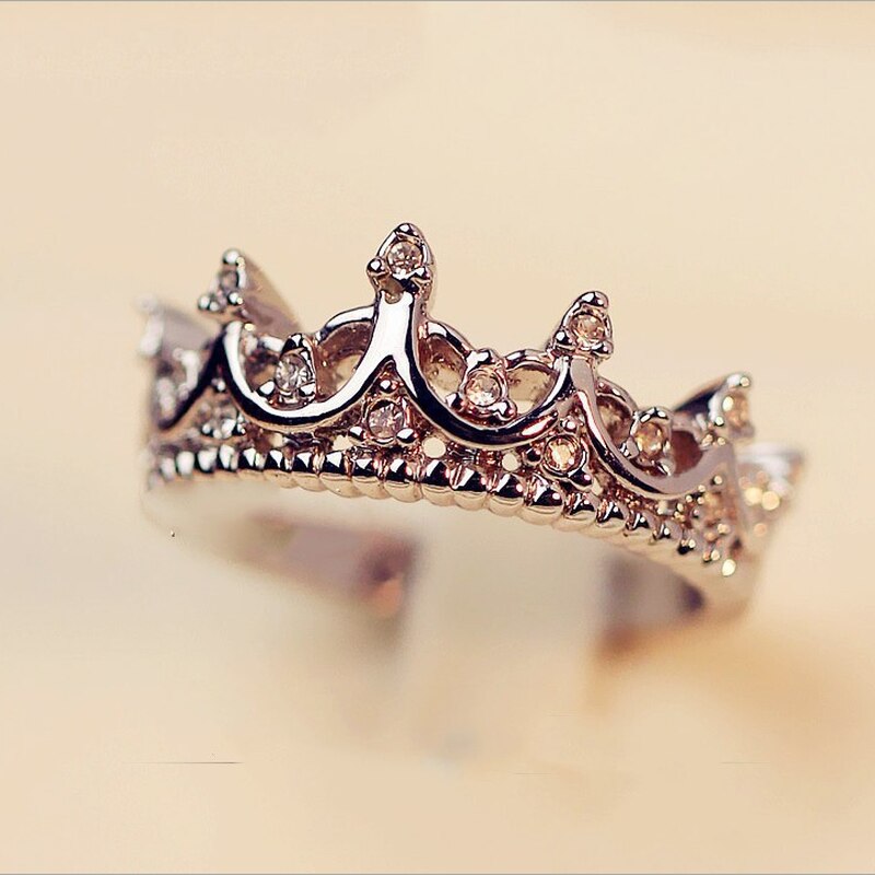 Zilveren Ring Dames Persoonlijkheid Crystal Crown Ring Sieraden Partij Ringen Voor Vrouwen