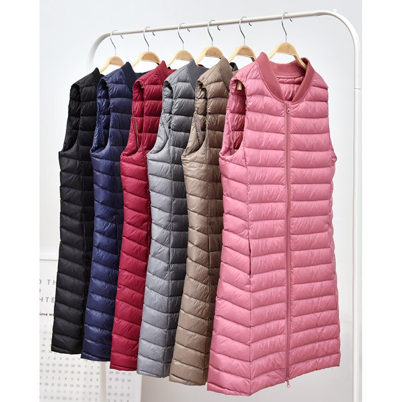 Schinteon Femmes Ultra Léger Vers Le Bas Gilet décontracté Baseball Longue Mince Gilet Automne Hiver Fond Gilet nouveauté