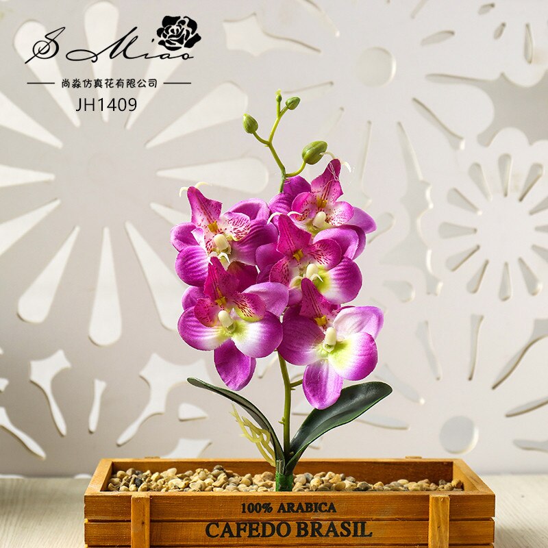 Fleurs d'orchidées papillons artificielles, 3/4/5 têtes, pour décorer la maison et le jardin, ornement de chambre à coucher de bureau, Table de bureau, bonsaï: 5Heads Purple