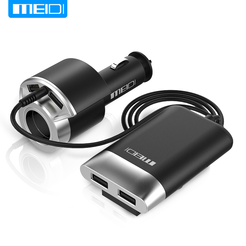 MEIDI Autolader 4 Poorten USB & Sigarettenaansteker Adapter Met 2M Kabel Universele USB snelle oplader voor Mobiele telefoons Tablet