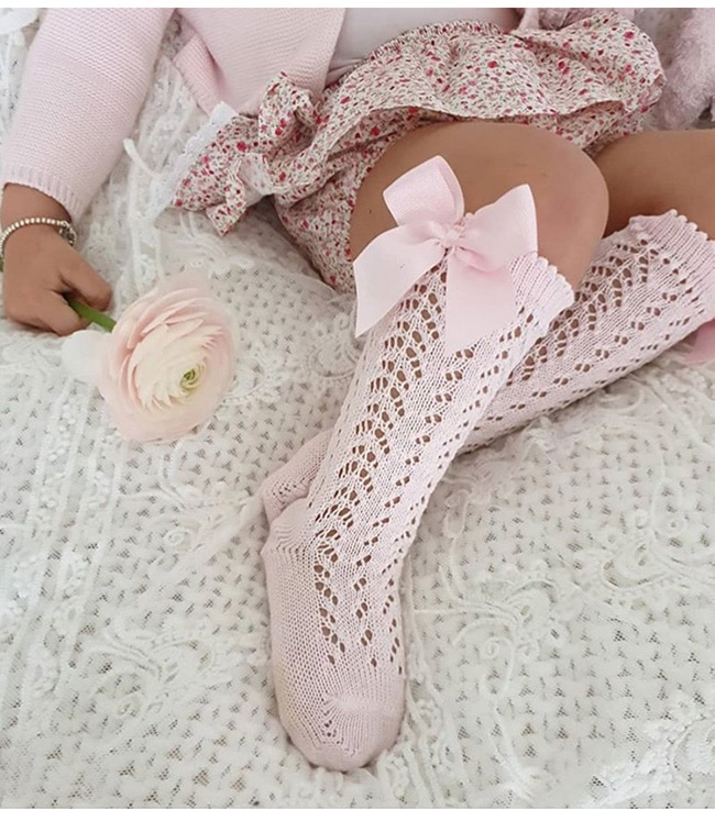 Barn flickor kunglig stil rosett knähöga nätstrumpor.baby toddler bowknot in tube socks.kid ihåliga strumpor sox 0-4y