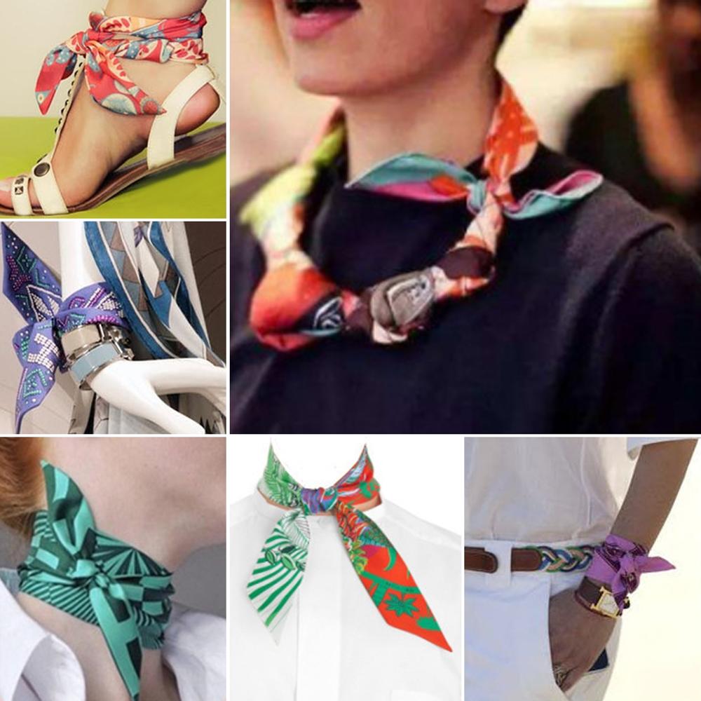 95cm*5cm Women Small Silk Long Scarf Irregular Printed Twill Skinny Scarves Hand Bag Ribbons Cloth Accessories