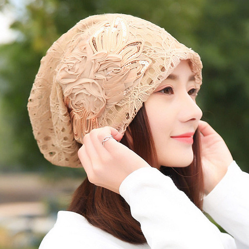 Spring Autumn Hat For Women Skullies Beanies Women Warm Cap Unisex Elasticity Knit Beanie Hats Gorros Female Lace Caps: Khaki