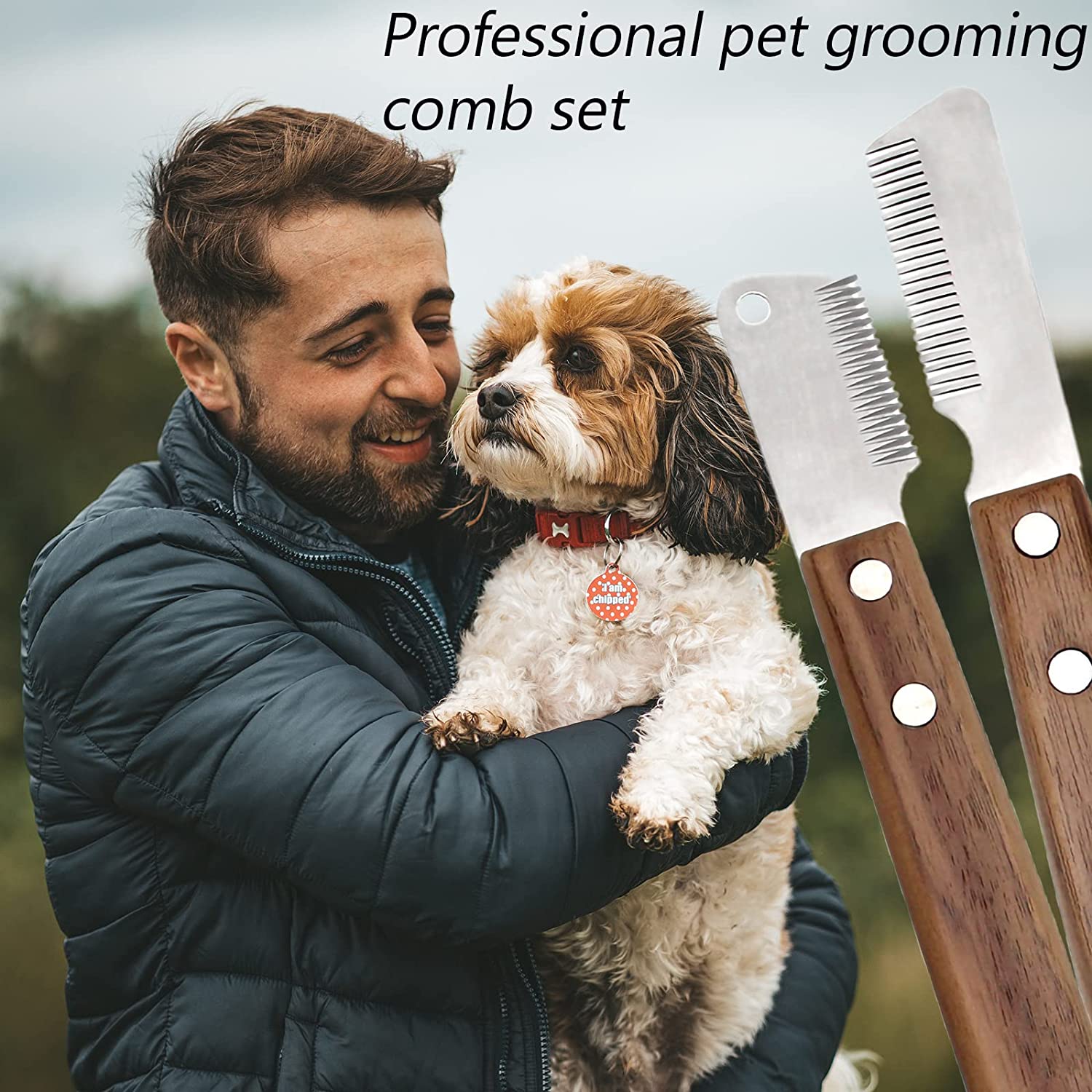 Couteau d&#39;épilation pour animaux de compagnie, peigne en acier inoxydable pour chiens et chats, manche en bois, brosse dépilatoire, perte de poils, outils de toilettage pour chiens et chats