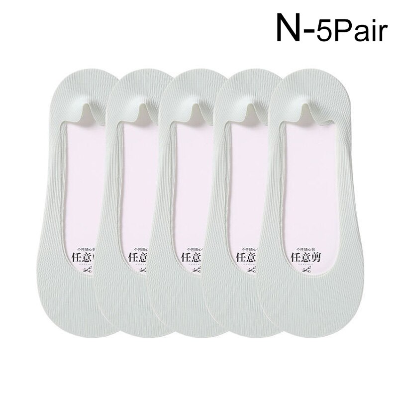 5Pairs Woman Ice Silk Invisible Boat Socks Women's Short Socks Female Ladies Shallow Mouth No Show Socks Slippers Summer Style: N