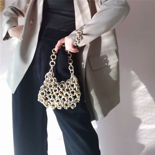 Neue Frauen Abend Tasche Acryl Kette Handtaschen Luxus Platz Weben Party hochzeit Tasche lässig Jahrgang Kupplung griff: Default Title