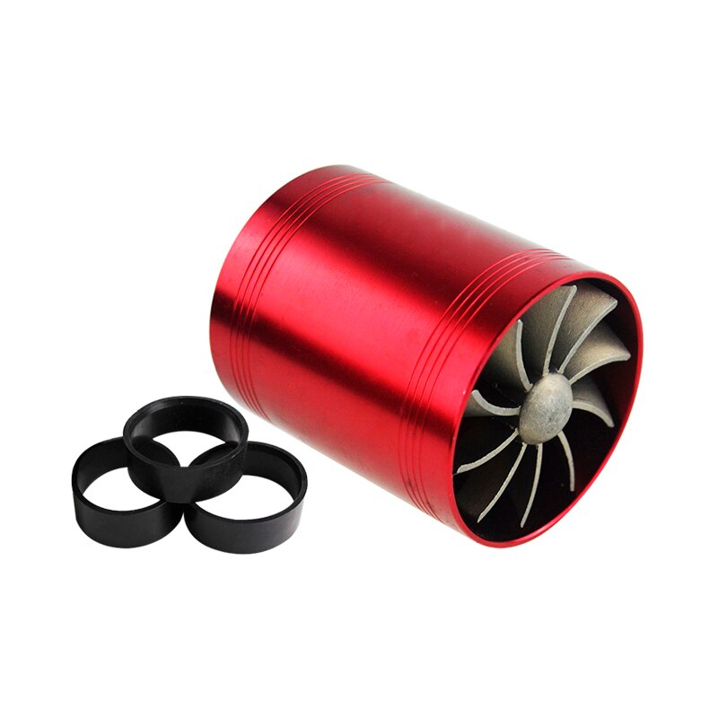 Universal Car Turbine Supercharger & 3 Rubber Covers 3000rpm Double Turbo Charger Air Filter Intake Fan Fuel Gas Saver Kit: red fan without logo