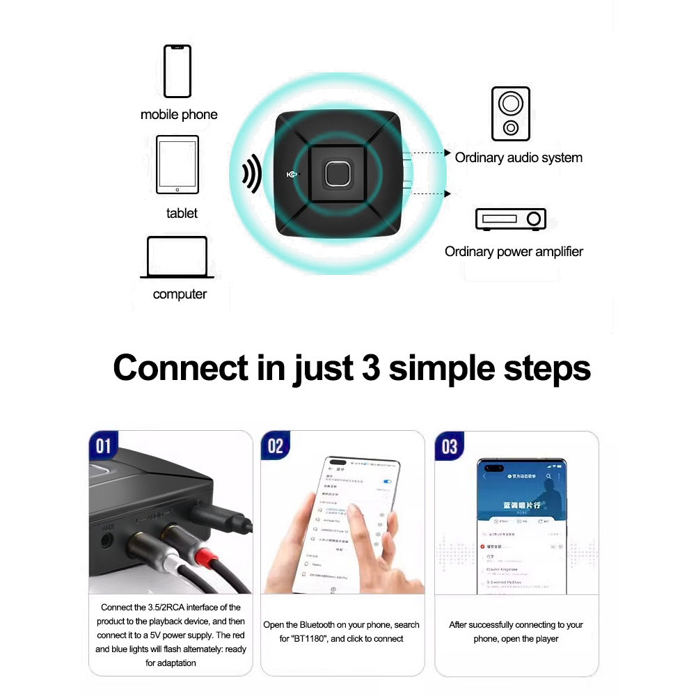 Bluetooth 6.0 -lydmodtager 3.5mm aux trådløs stereo musiklydadapter 2 rca-modtager med mikrofon til pc-forstærker bilhøjttaler