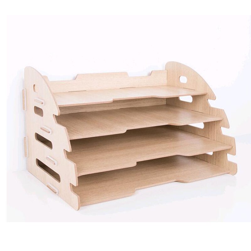 Diy træ håndlavet skrivebord arrangør kontor skoleartikler skrivebord tilbehør arrangør 4 lag arkfad bogholder