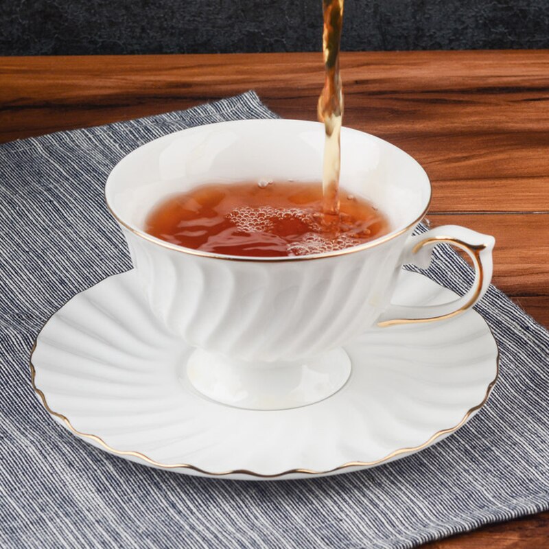 Juego de tazas de té de Taza de Café de Cerámica blanco de 200ml con cuchara, taza de té de porcelana y platillo, juego de tazas de té clásico negro real, de Vasos