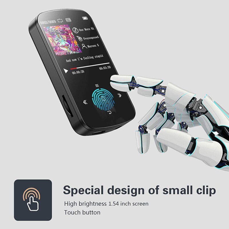 Reproductor MP3 de 32GB con Clip y Bluetooth, Mini dispositivo deportivo con pantalla táctil portátil con podómetro, Radio FM, auricular grabador de voz
