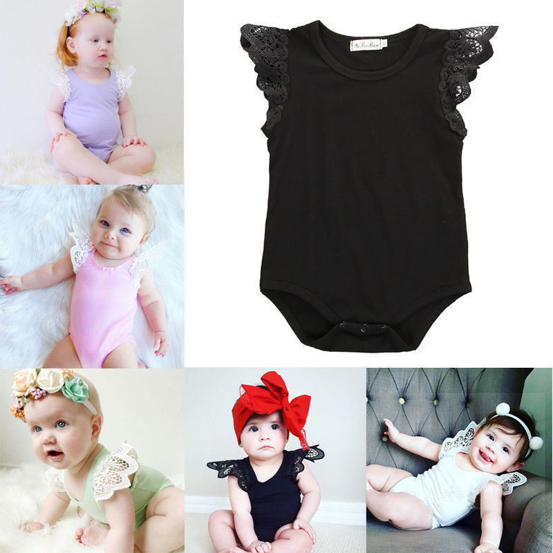 Cotton Newborn Baby Girls Romper Toddler Lace Shoulder Sleeveless Jumper Romper Jumpsuit Baby Summer Clothes