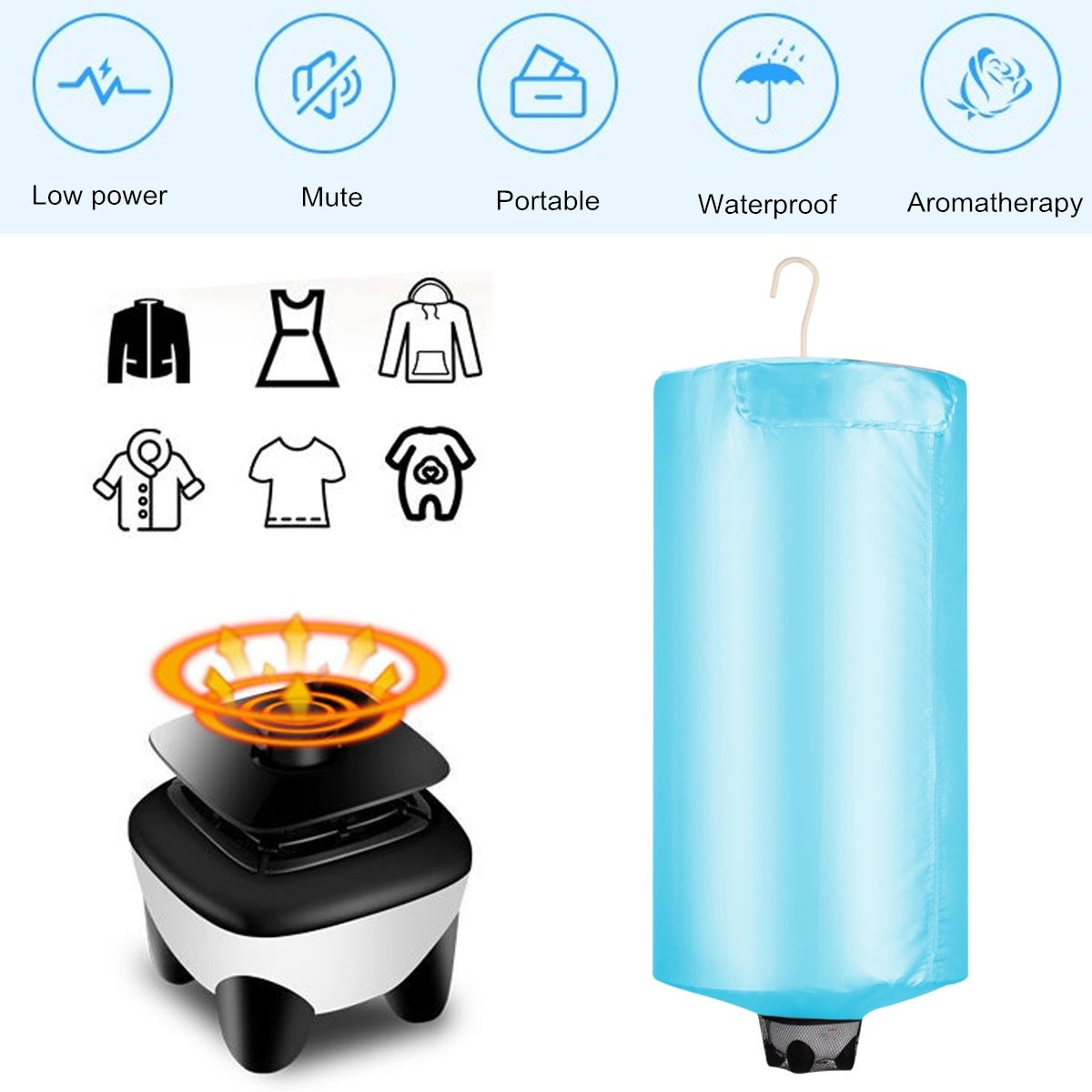 Electric Clothes Dryer Portable Laundry Dryer Household PTC Heating High Efficiency Mute Clothes Drying Machine 220V Home Travel